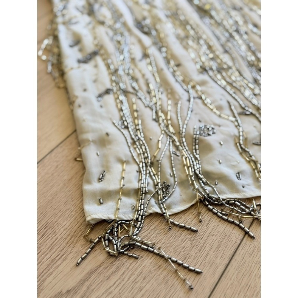 Haute Hippie Beaded Fringe Mini Dress Cream Silver Gold Flapper‎ Style Size 0 - Picture 7 of 12